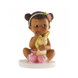 FIGURINE POUR GTEAU FILLE AFRICAINE AVEC LAPIN