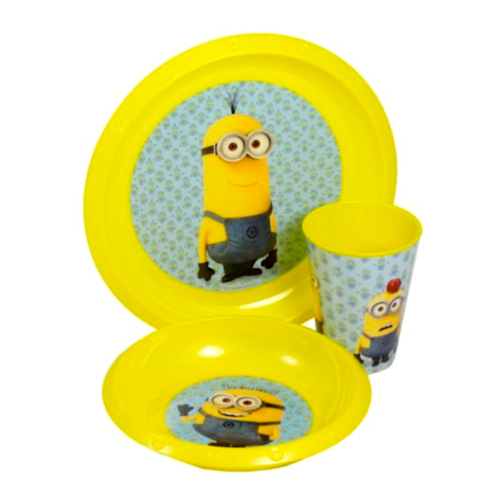 SET DE VAISSELLE EN MLAMINE (3 PICES) "MINION" - JAUNE