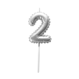 BOUGIE D'ANNIVERSAIRE BALLON ARGENT - NUMRO 2