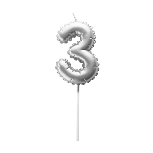 BOUGIE D'ANNIVERSAIRE BALLON ARGENT - NUMRO 3