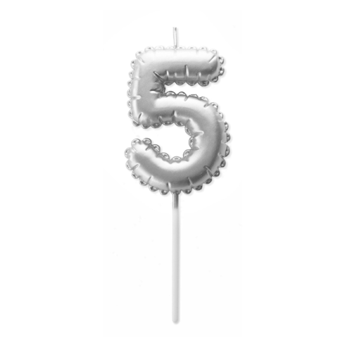 BOUGIE D'ANNIVERSAIRE BALLON ARGENT - NUMRO 5