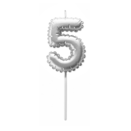 BOUGIE D'ANNIVERSAIRE BALLON ARGENTÉ - NUMÉRO 5
