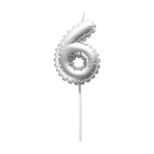 BOUGIE D'ANNIVERSAIRE BALLON ARGENT - NUMRO 6