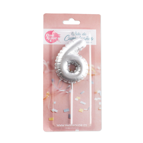 BOUGIE D'ANNIVERSAIRE BALLON ARGENT - NUMRO 6