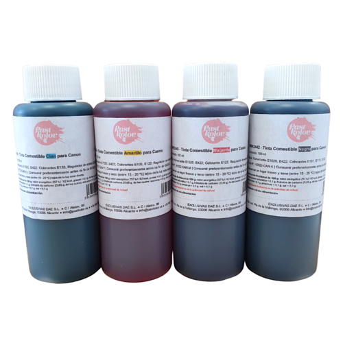 PACK 4 BOTES DE RECARGA TINTA COMESTIBLE (CANON) PASTKOLOR - 100 ML