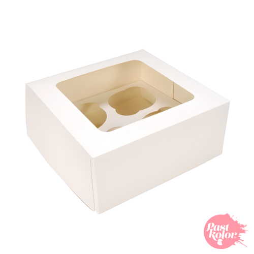 CAJA PARA 4 CUPCAKES BLANCA CON VENTANA