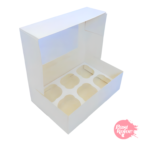 CAJA PARA 6 CUPCAKES BLANCA CON VENTANA