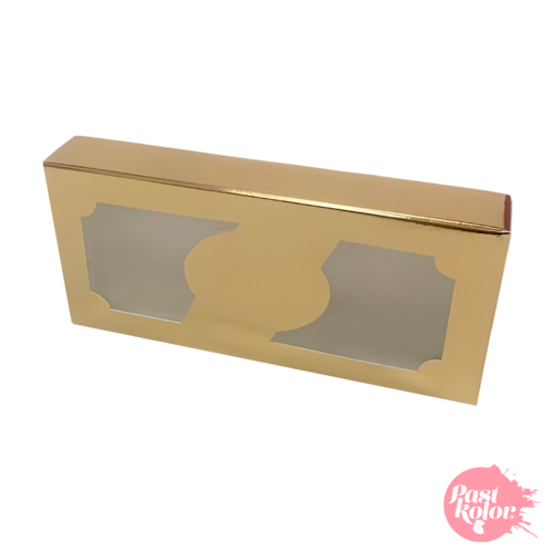 CAJA PARA TURRON DORADA CON VENTANA - 18,5 CM