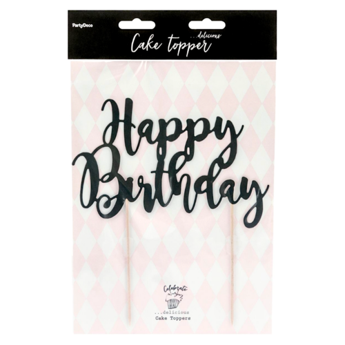 CAKE TOPPER PARTYDECO - "HAPPY BIRTHDAY" NOIR