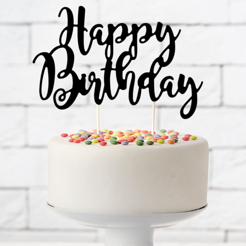 CAKE TOPPER PARTYDECO - "HAPPY BIRTHDAY" NOIR