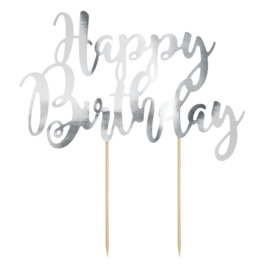 CAKE TOPPER PARTYDECO - "HAPPY BIRTHDAY" ARGENT