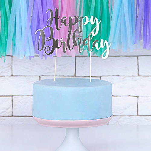 CAKE TOPPER PARTYDECO - "HAPPY BIRTHDAY" ARGENT