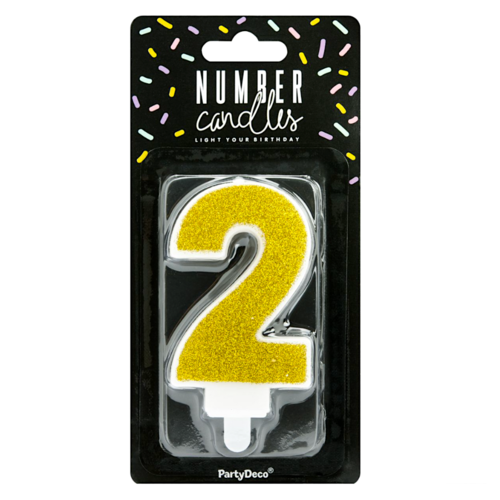 BOUGIE D'ANNIVERSAIRE DORE "PARTYDECO" - NUMRO 2