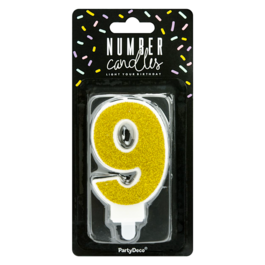 BOUGIE D'ANNIVERSAIRE DORE "PARTYDECO" - NUMRO 9