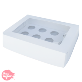 PACK 25 - BOTE  CUPCAKES BLANCHE POUR 12 MUFFINS AVEC FENTRE