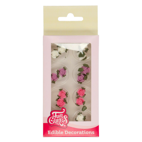 DCORATIONS EN SUCRE FUNCAKES - ROSES AVEC FEUILLES