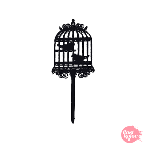 TOPPER PARA CUPCAKE NEGRO - PAJAROS EN JAULA