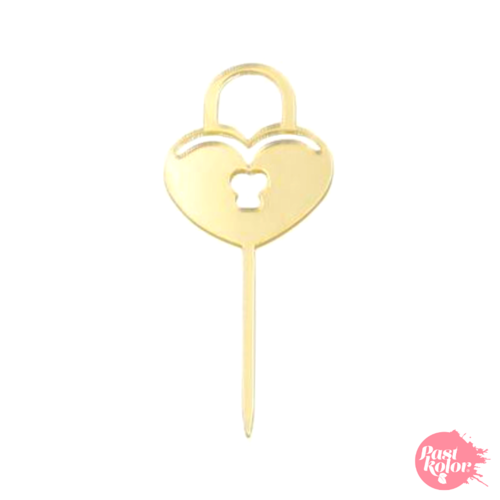 TOPPER PARA CUPCAKE DORADO - CANDADO CORAZON