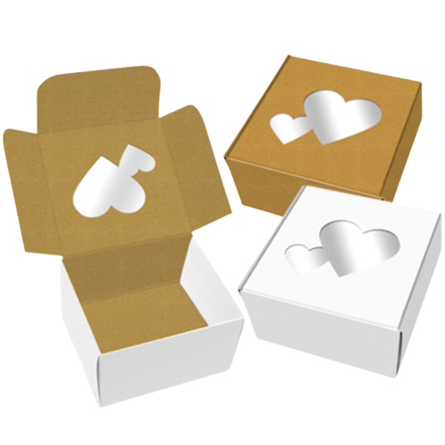 CAJA PARA 1 GALLETA REVERSIBLE CON CORAZONES - BLANCA Y KRAFT