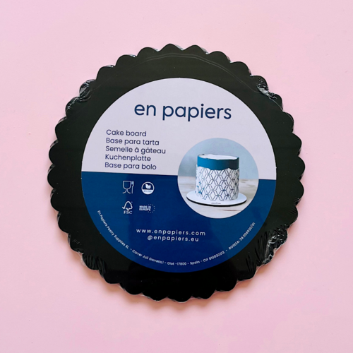 BASE RONDE NOIRE (VAGUES CASSIS) "EN PAPIERS" - 15 CM