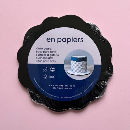 BASE RONDE NOIRE (VAGUE) "EN PAPIERS" - 15 CM