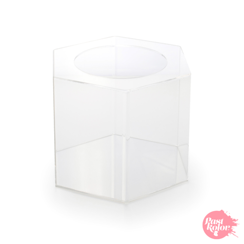 SUPPORT HEXAGONAL TRANSPARENT POUR GTEAUX - 20 CM / H 15 CM