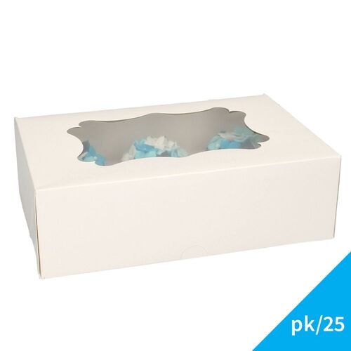 BOÎTE À 6 CUPCAKES BLANCHE AVEC FENÊTRE - FUNCAKES (25 U)
