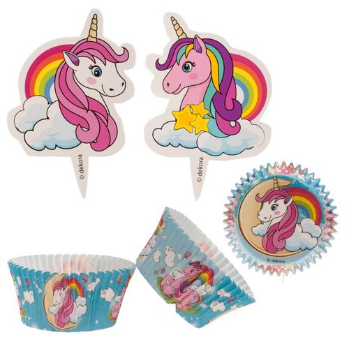 CAPSULAS CUPCAKE CON TOPPERS UNICORNIO