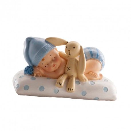 FIGURA PARA TARTA BAUTIZO - BEBE CON PELUCHE AZUL